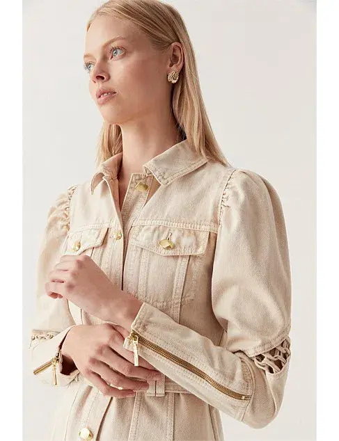 Aje Effie Braided Denim Mini Dress Beige Size 14 - Image 3