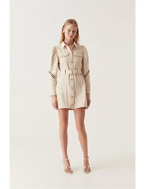 Aje Effie Braided Denim Mini Dress Beige Size 14 - Image 1
