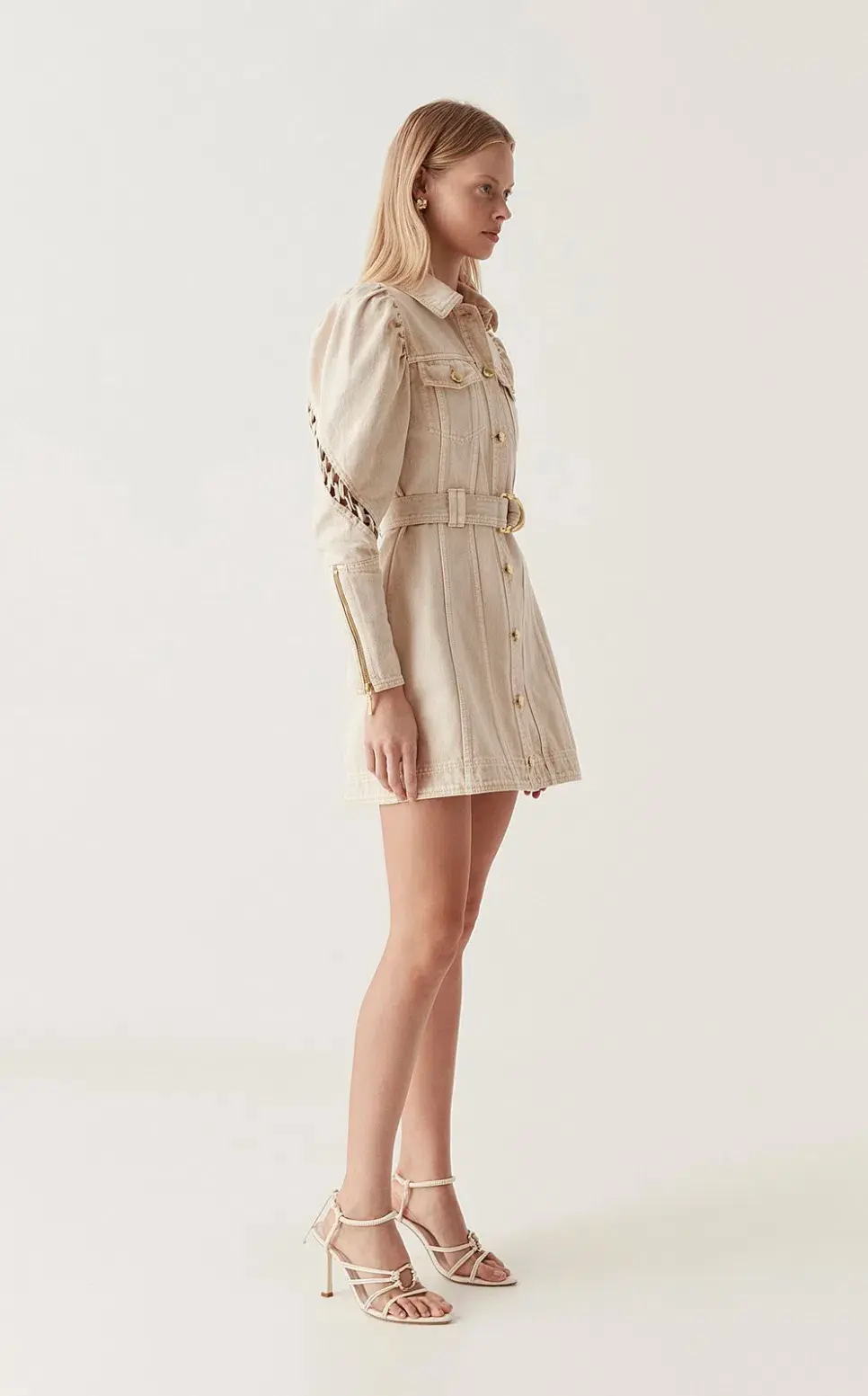 Aje Effie Braided Denim Mini Dress Beige Size 14 - Image 2