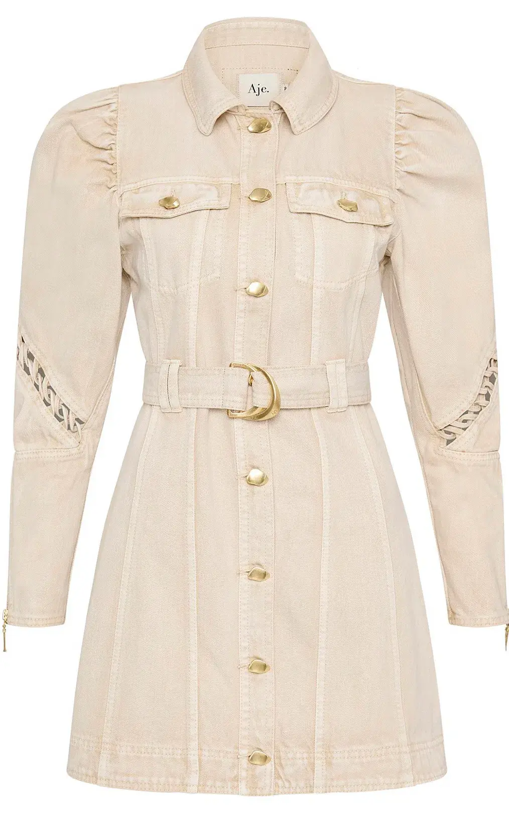 Aje Effie Braided Denim Mini Dress Beige Size 14 - Image 6