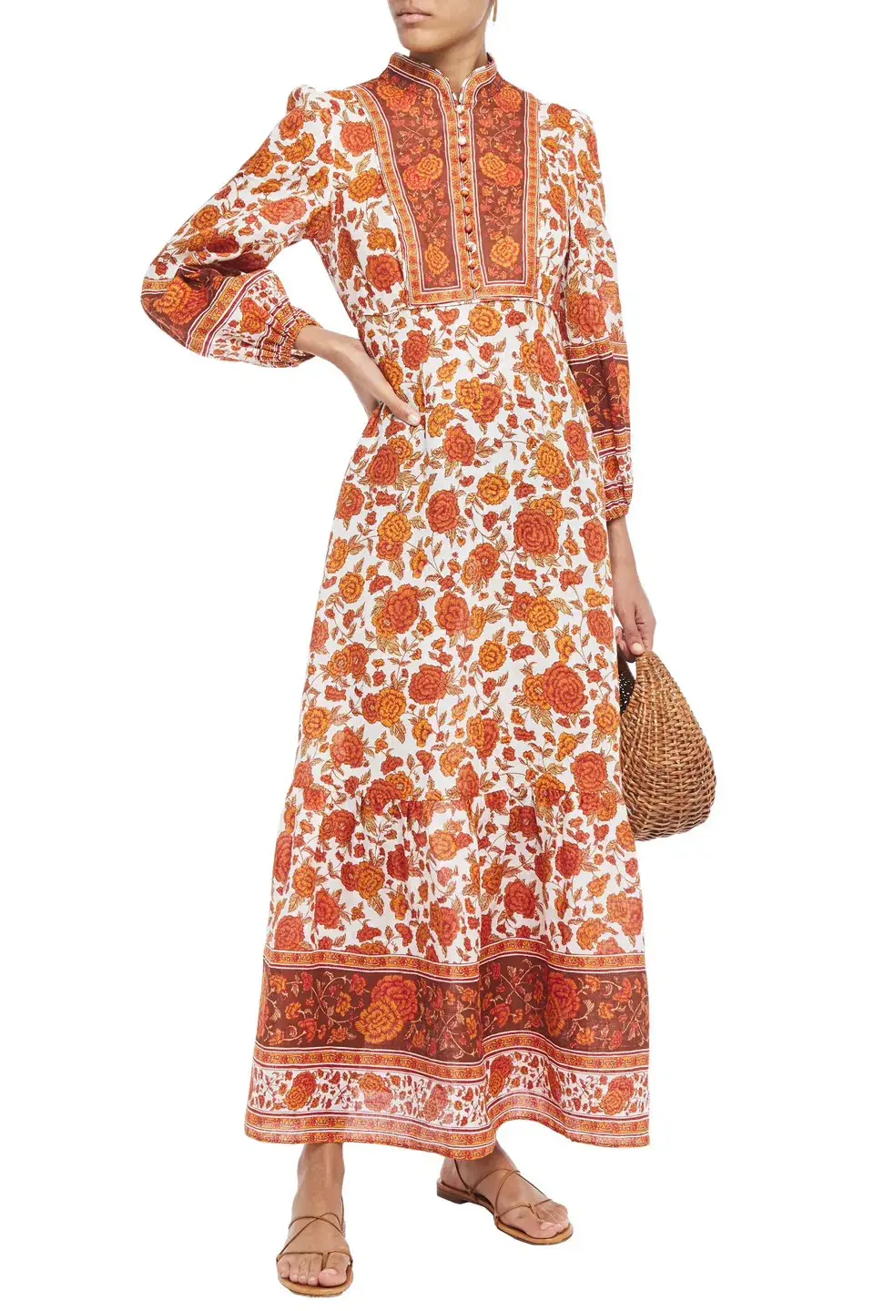Zimmermann Amari Border High Neck Midi Linen Dress Size 0 AU 6-8 - Image 3