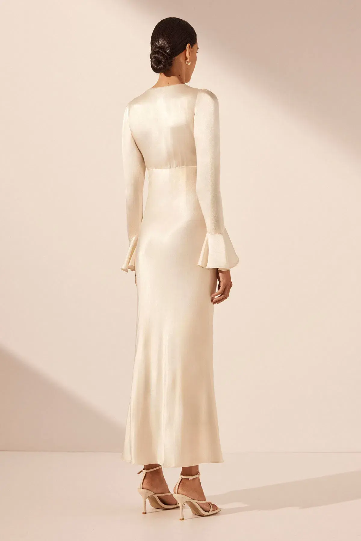 Shona Joy La Lune Frill Cuff Bias Midi Dress Cream Size 6 - Image 3