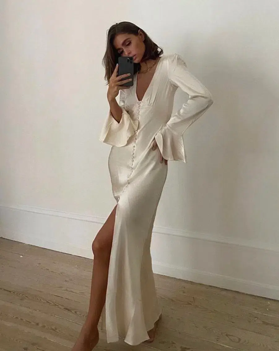 Shona Joy La Lune Frill Cuff Bias Midi Dress Cream Size 6 for rent on The Volte - main image