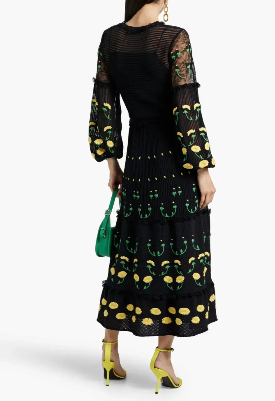 Valeninto Garavani Embroidered Lace Crochet Maxi Dress Black Size S / AU 8 - Image 2