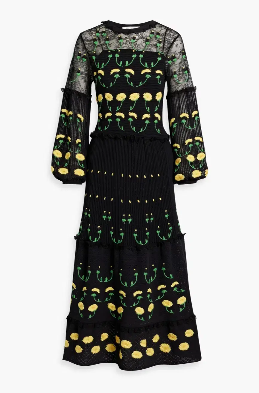 Valeninto Garavani Embroidered Lace Crochet Maxi Dress Black Size S / AU 8 - Image 4