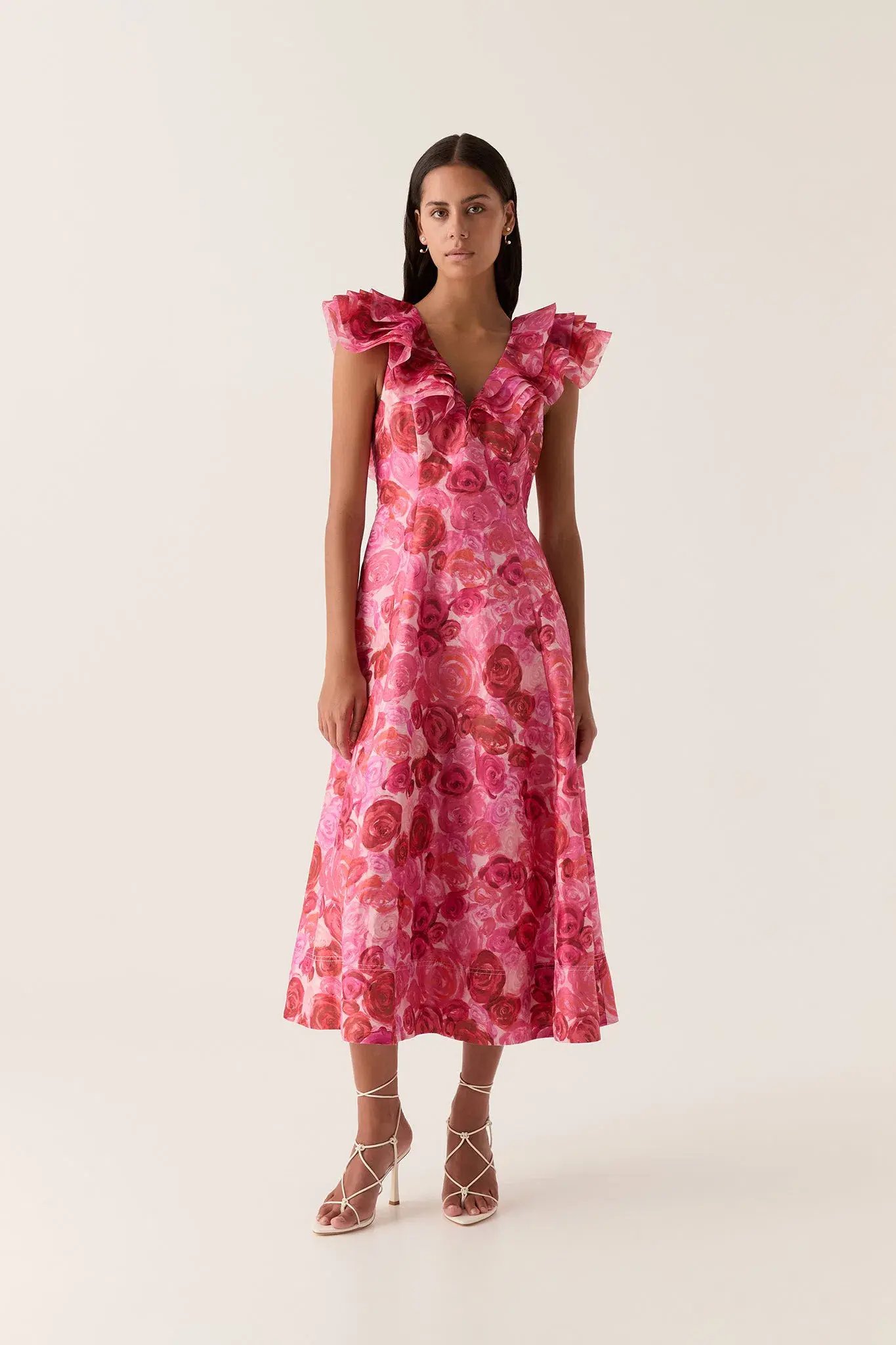 Aje Enchanted Plunge Midi Dress Misty Rose Size 16 - Image 1