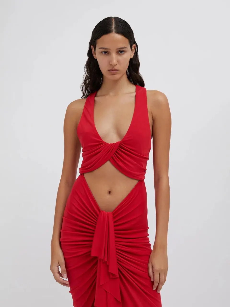 Christopher Esber Vivenda Drape Front Dress Watermelon Red Size 8 - Image 4