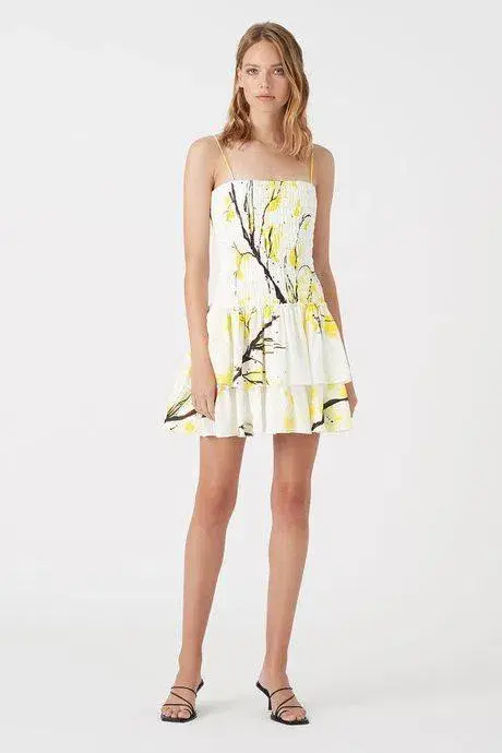 Aje Mimosa Shirred Ruffle Mini Dress Print Size 8 for rent on The Volte - main image