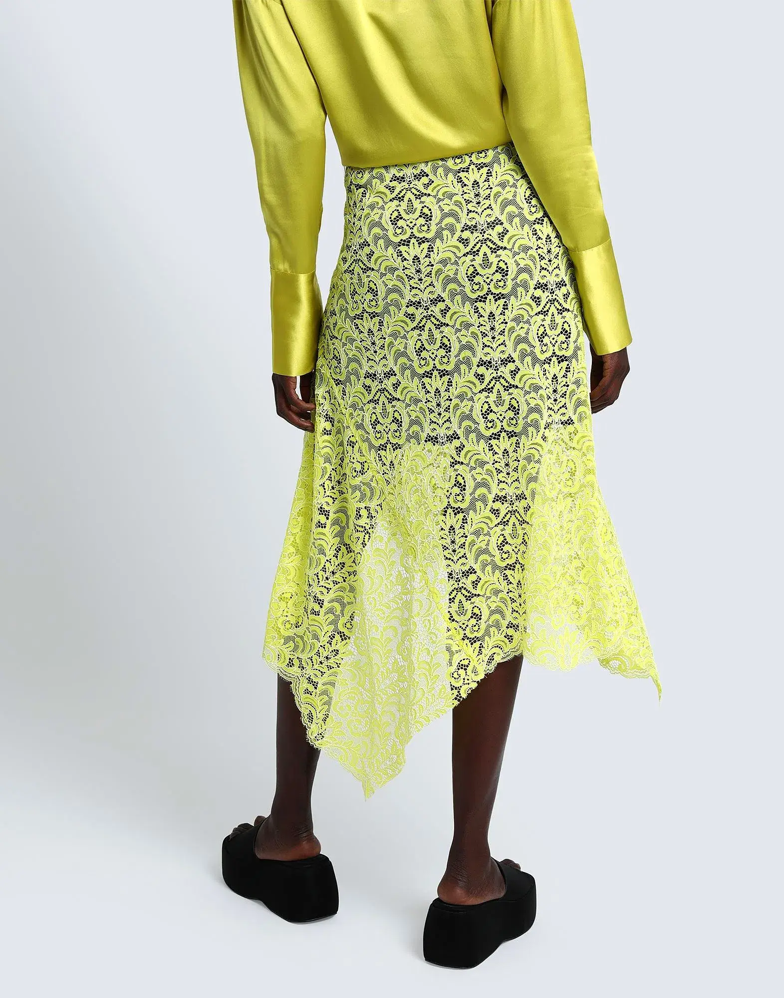 Marques Almeida Lace Layered Midi Skirt Yellow Black Size 10 - Image 3