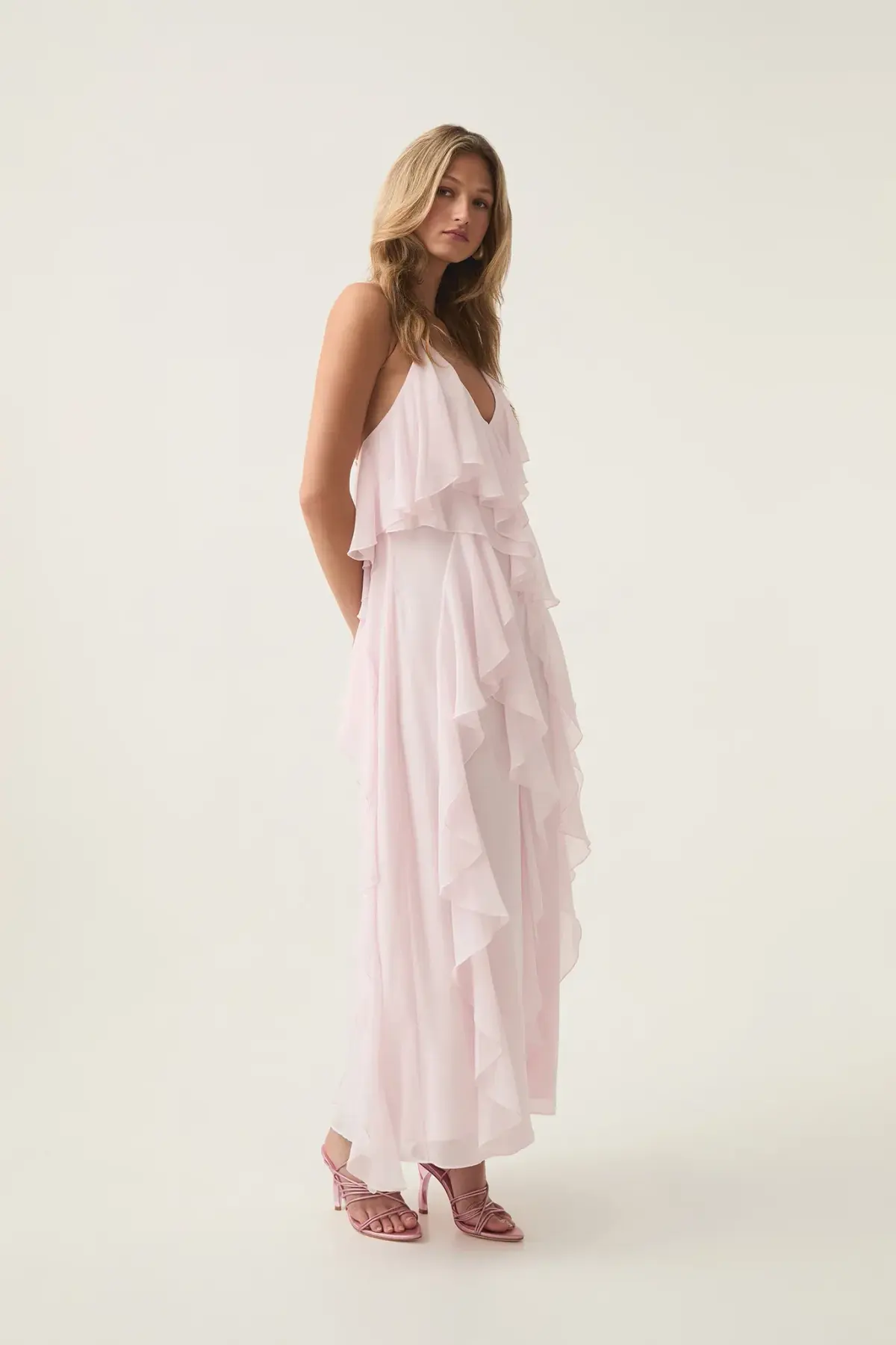 Aje Valentine Frill Maxi Dress Pastel Pink Size 10  - Image 2