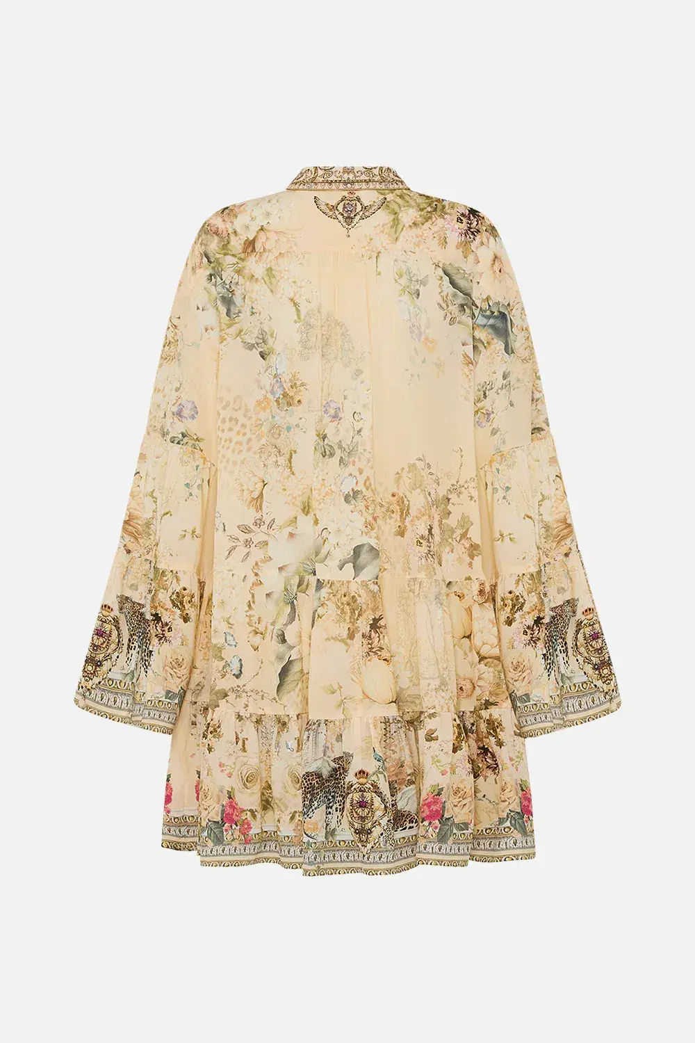 Camilla Tiered Mini Dress With Collar Adorned In Antiquity Size S / AU 10 - Image 7