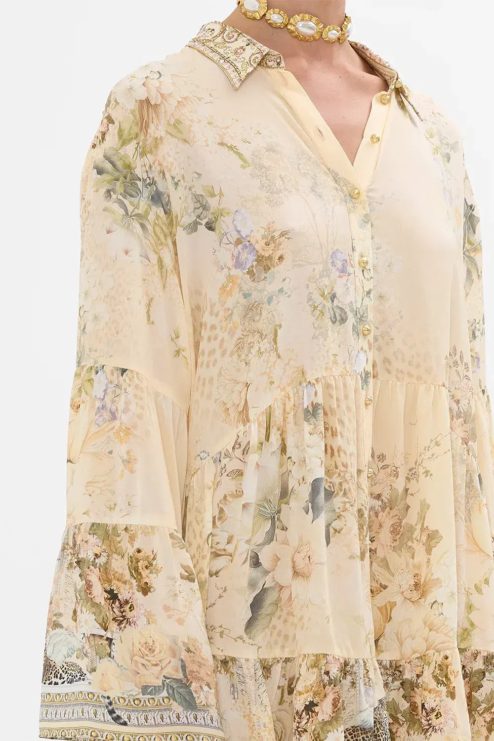 Camilla Tiered Mini Dress With Collar Adorned In Antiquity Size S / AU 10 - Image 4