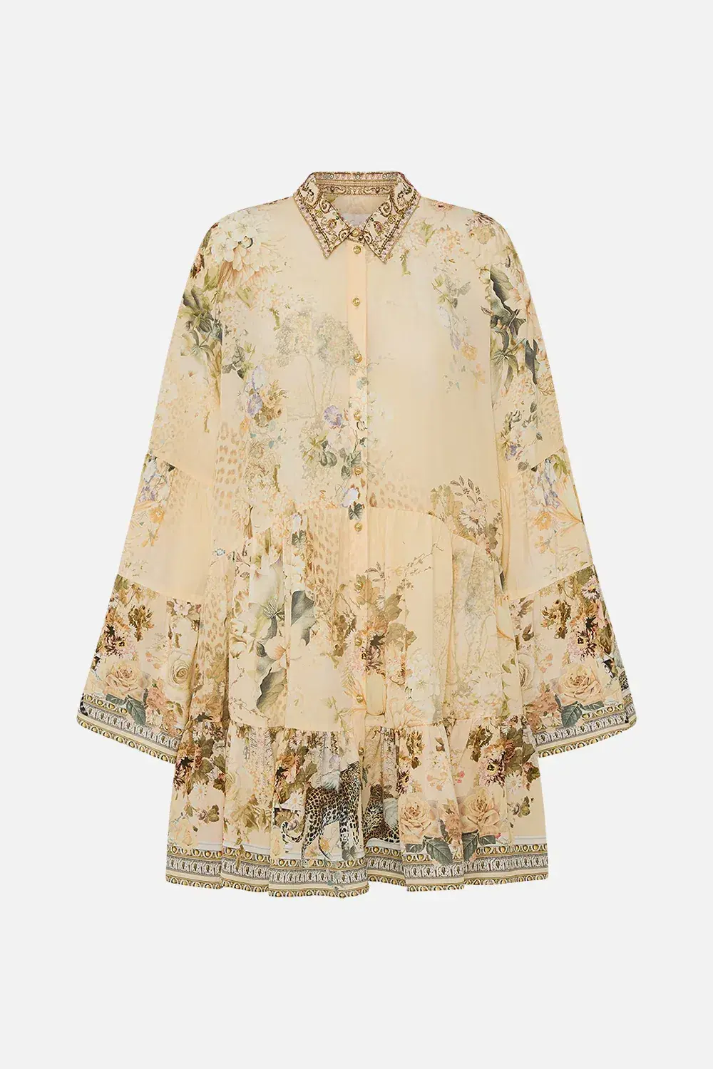 Camilla Tiered Mini Dress With Collar Adorned In Antiquity Size S / AU 10 - Image 6