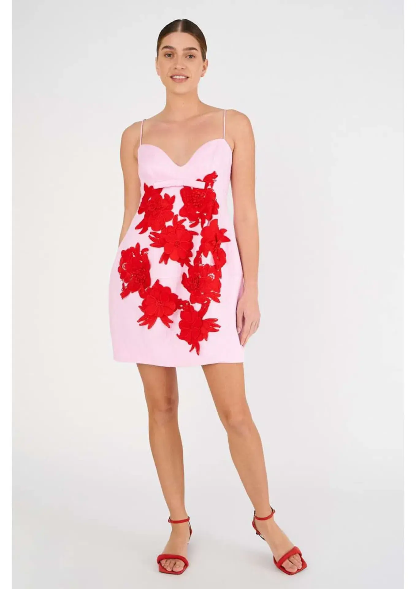 Oroton Contrast 3D Flower Mini Dress Rose Poppy Size 8 - Image 1
