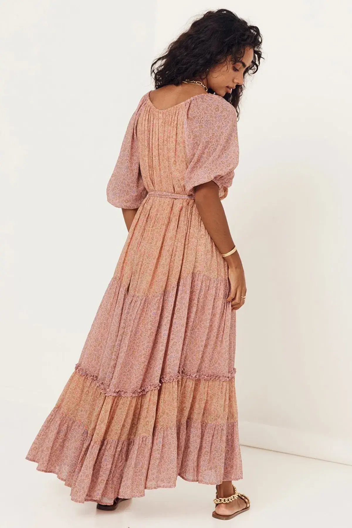 Spell & The Gypsy Rae Off Shoulder Gown Pink Peach Floral Size S / AU 8 - Image 3