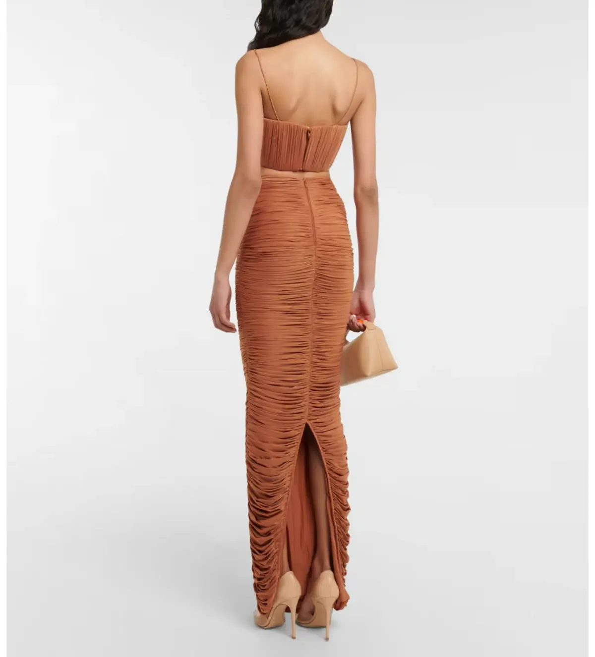 Alex Perry Hartley Ruched Maxi Skirt Brown Size AU 8 - Image 3