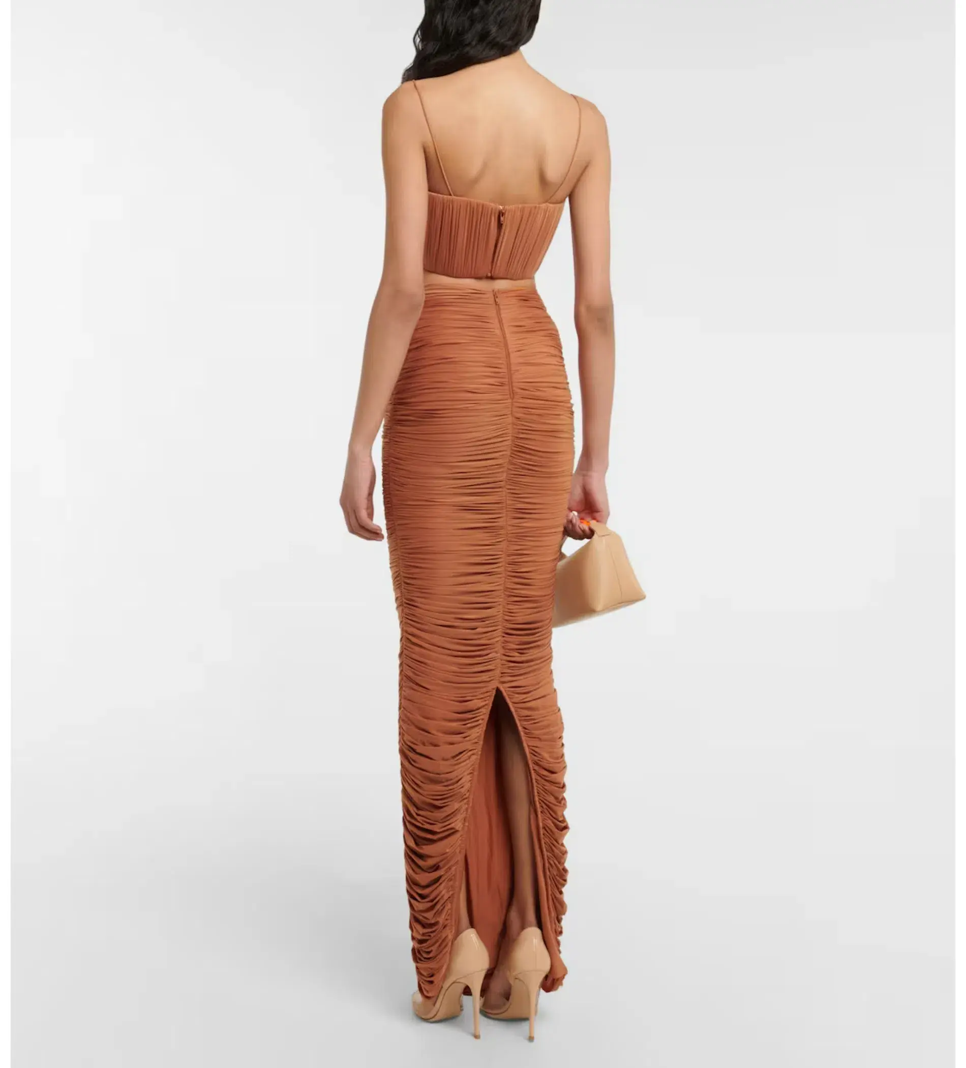 Alex Perry Hartley Ruched Maxi Skirt Brown Size AU 8 - Image 3