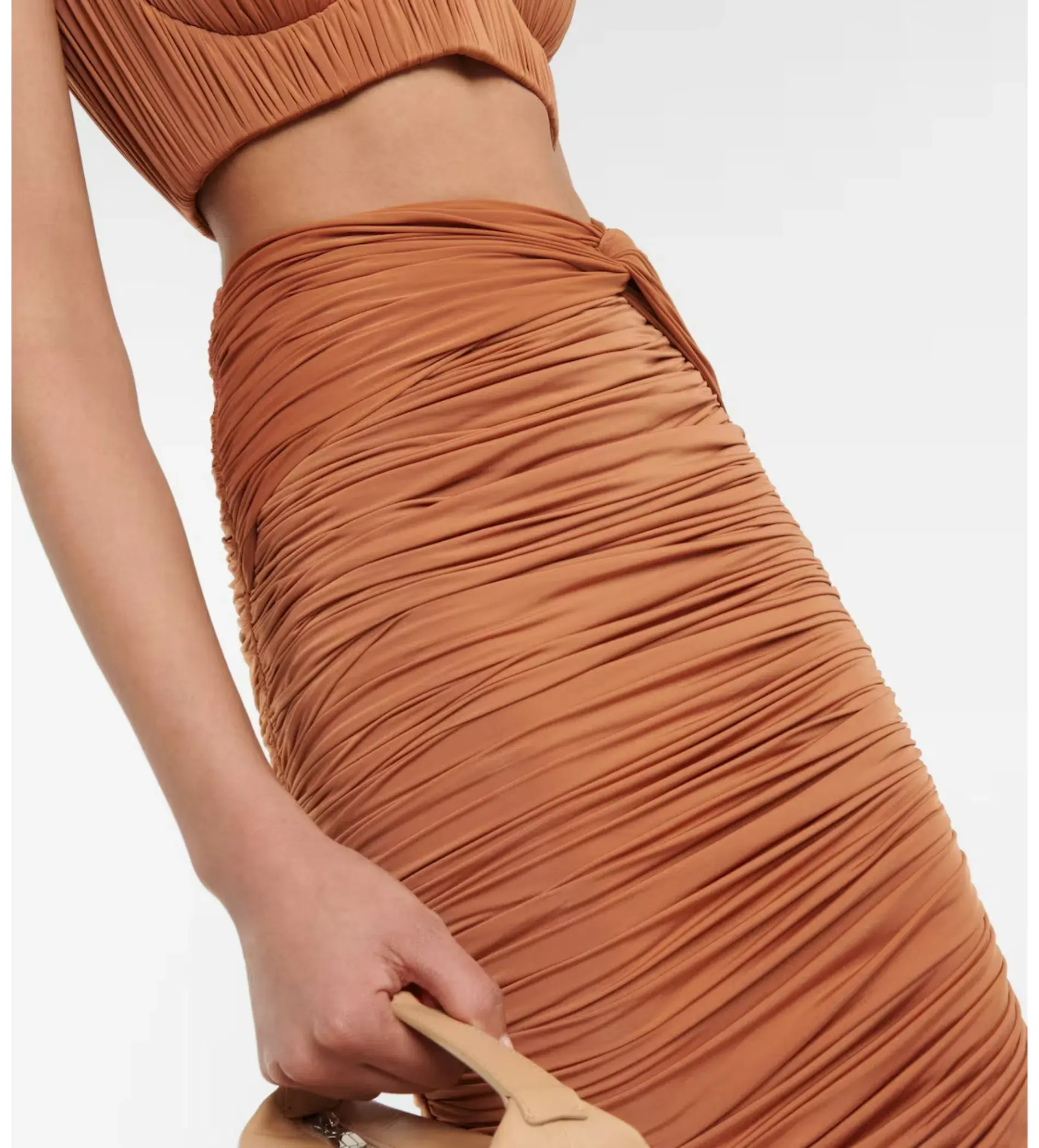 Alex Perry Hartley Ruched Maxi Skirt Brown Size AU 8 - Image 2