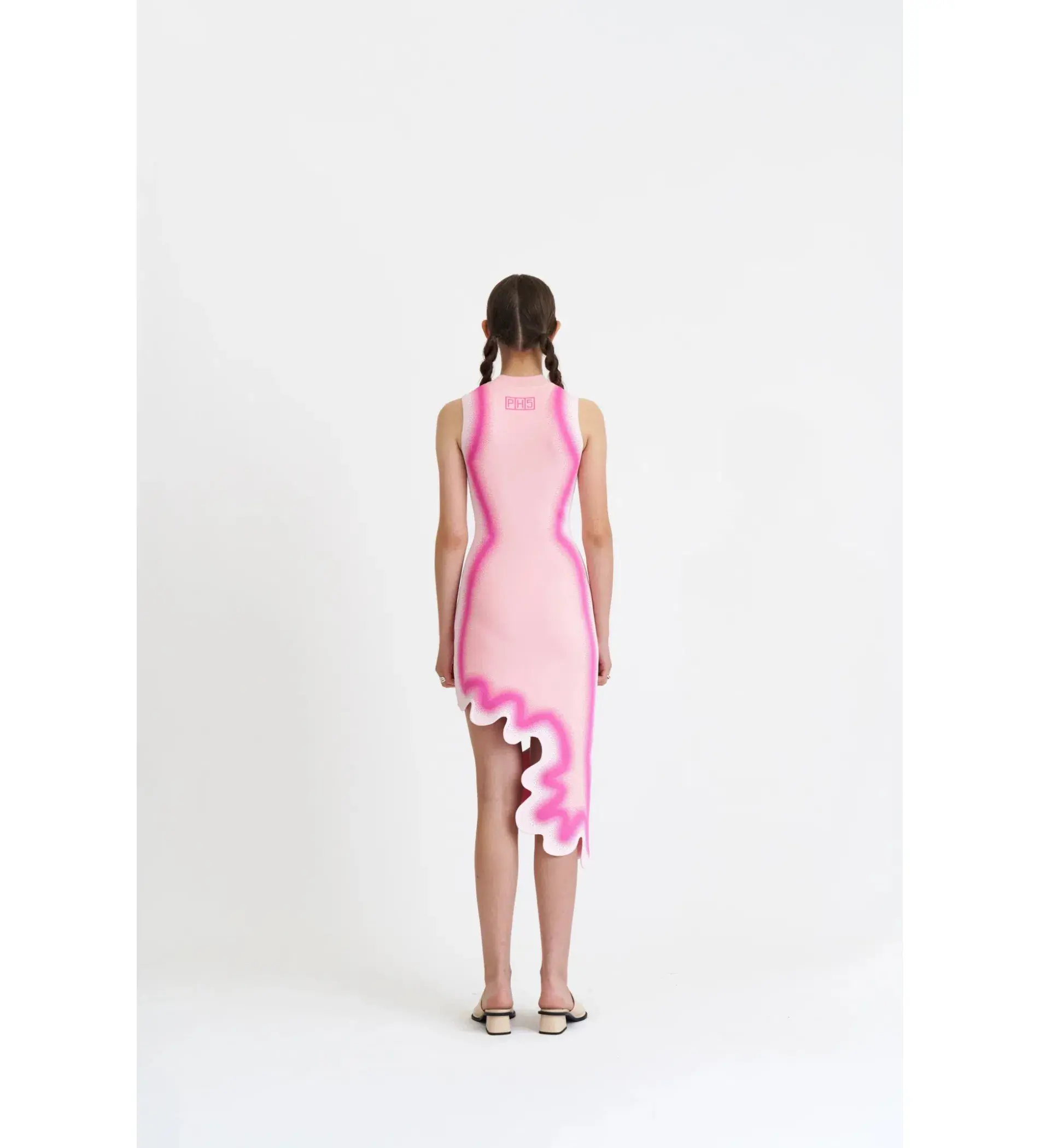 PH5 Brooklyn Wavy Asymmetric Midi Dress in Chiffon Pink Size M / AU 12 - Image 3
