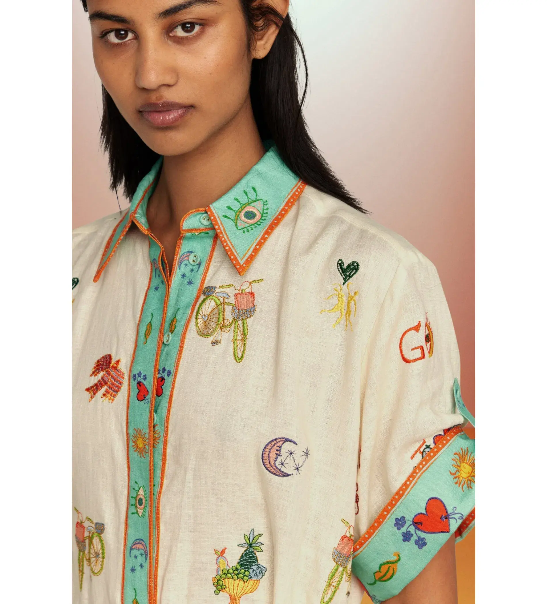 Alémais Holiday Go-to Embroidered Shirtdress Print Size AU 16 - Image 2