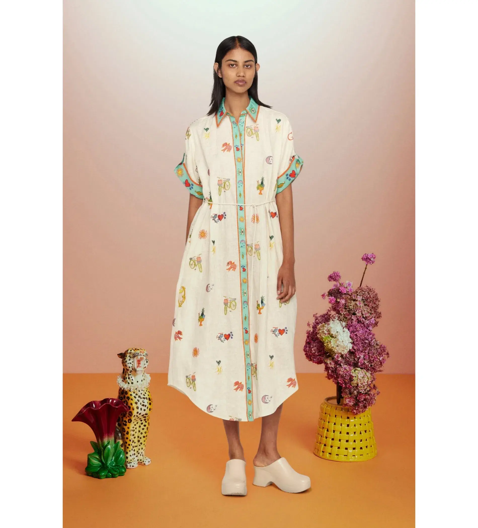 Alémais Holiday Go-to Embroidered Shirtdress Print Size AU 16 - Image 1