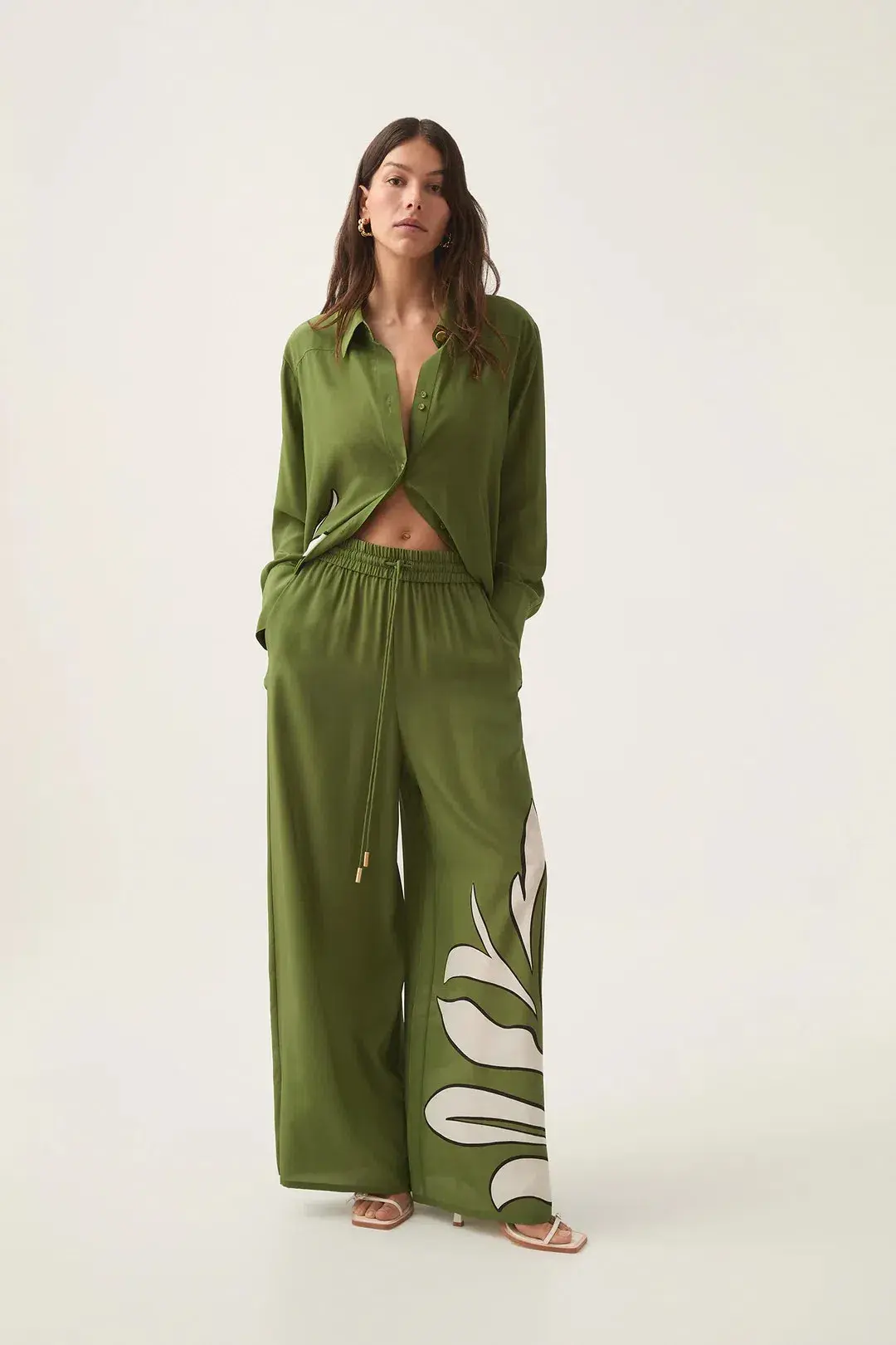 Aje Planetary Silk Drawcord Pants Abstract Fern Size AU 6 - Image 1