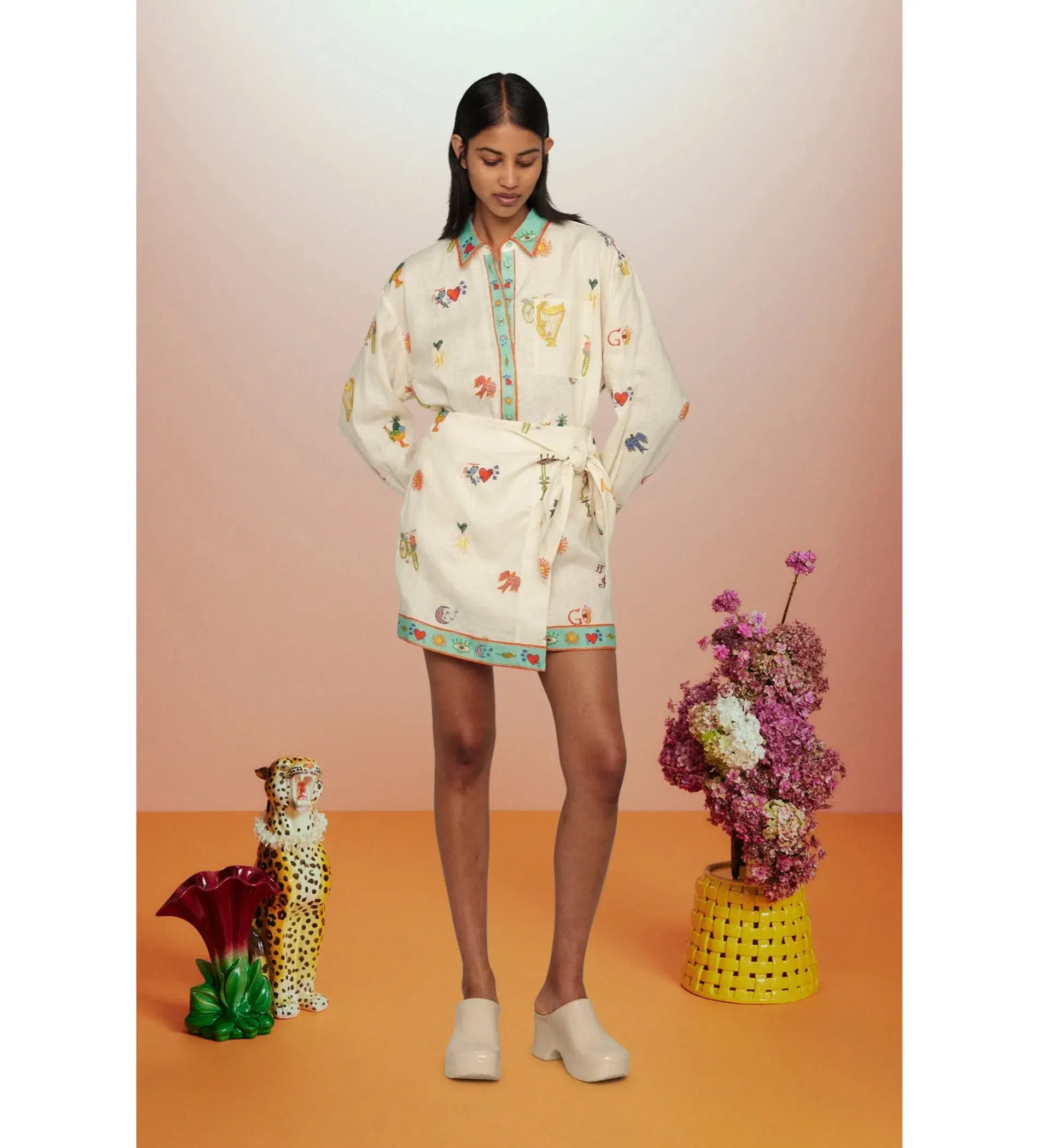 Alémais Holiday Go-to Embroidered Shirt and Skirt Print Size AU 14 - Image 1