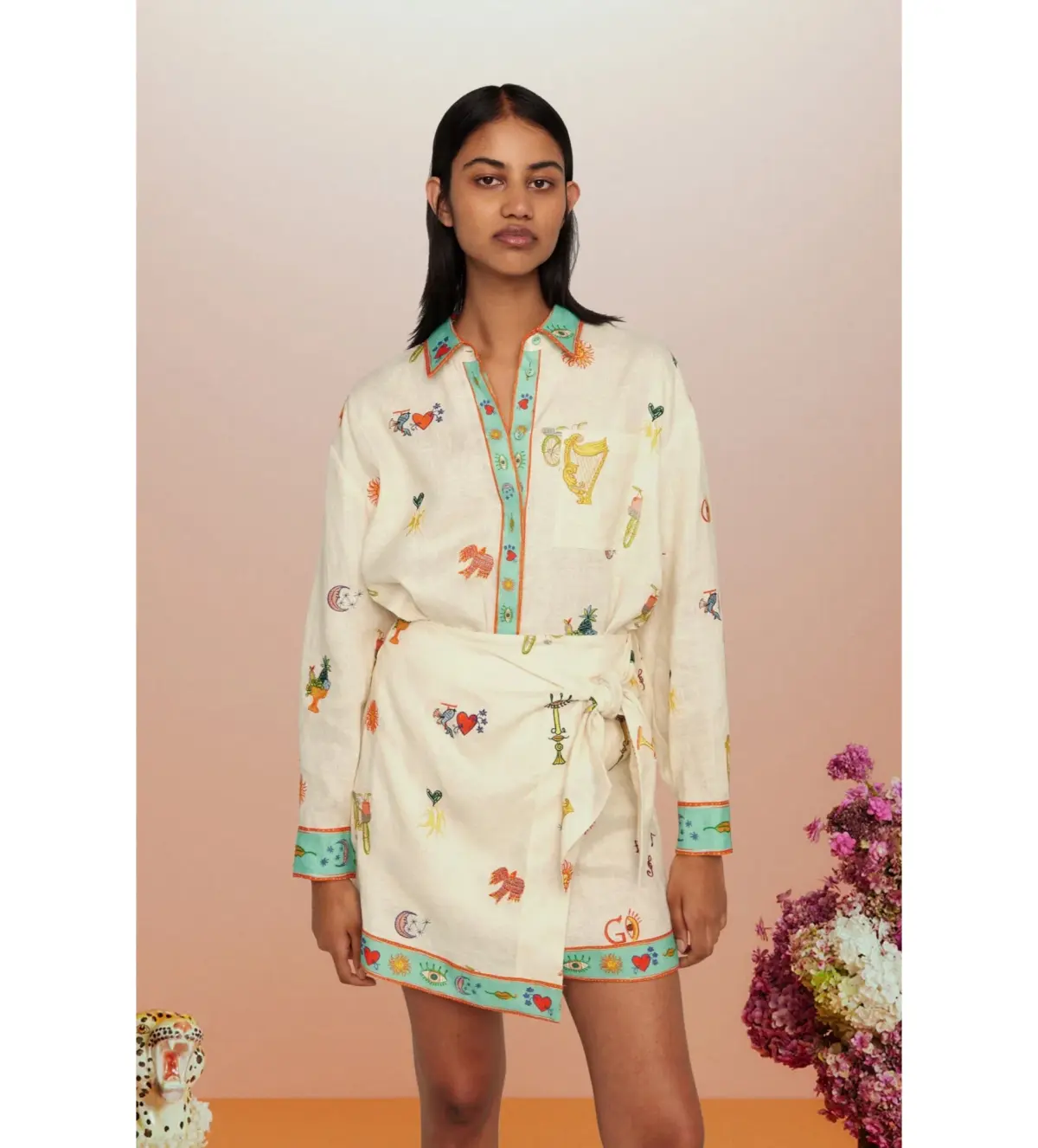 Alémais Holiday Go-to Embroidered Shirt and Skirt Print Size AU 14 - Image 2
