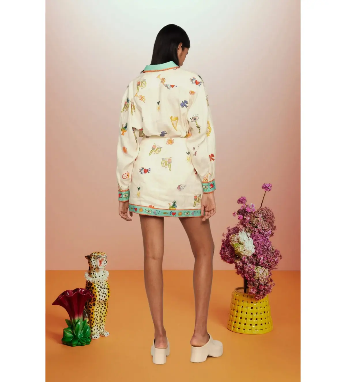 Alémais Holiday Go-to Embroidered Shirt and Skirt Print Size AU 14 - Image 6