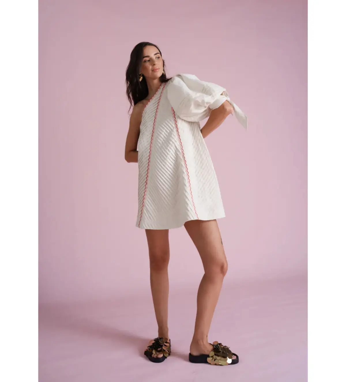 Toscani Odet Cherie Scallop Mini Dress in Crème Size AU 8 - Image 1