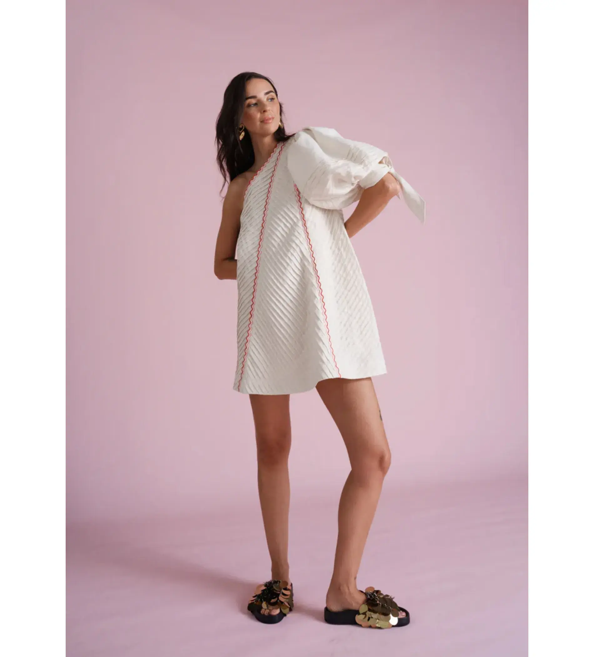 Toscani Odet Cherie Scallop Mini Dress in Crème Size AU 8 - Image 1