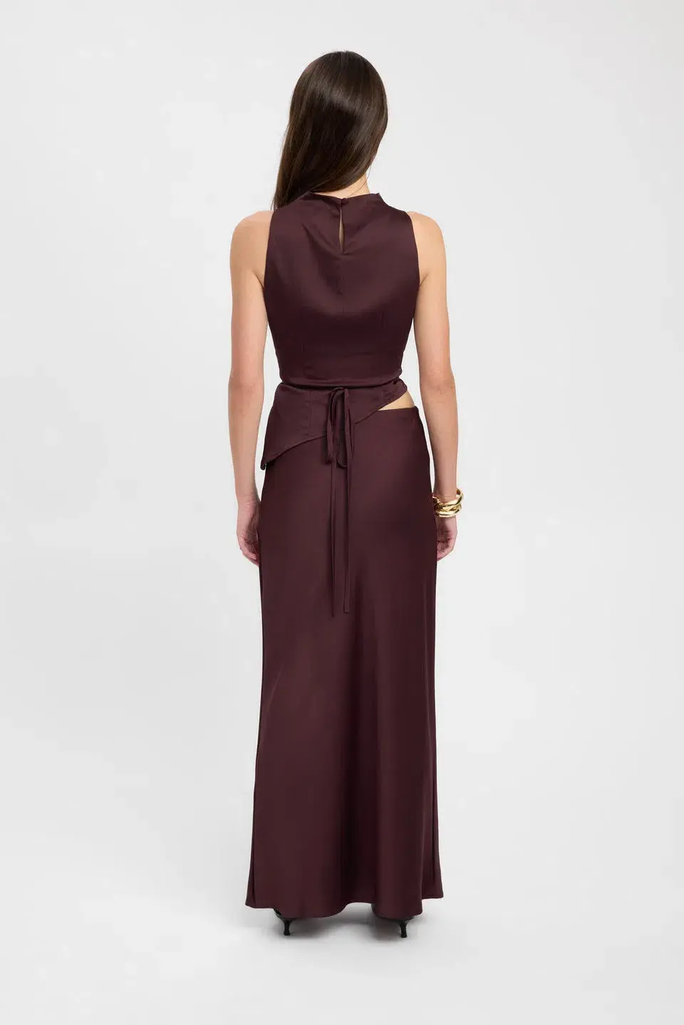Kookai Prato High Cowl Neck and Prato Slip Skirt Set Mahogany Size AU 12 - Image 2