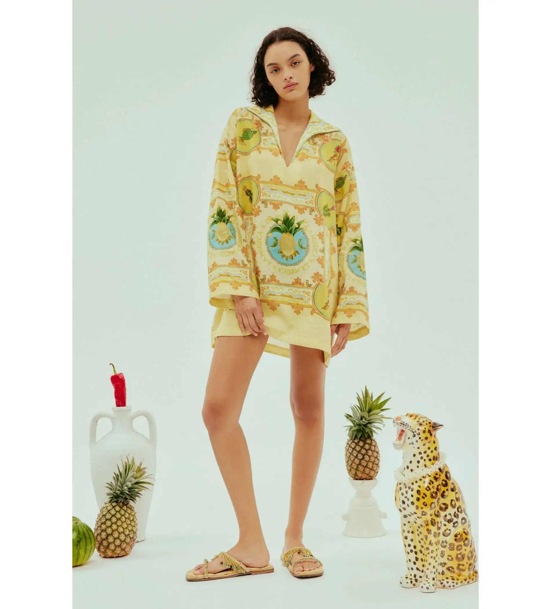 Alémais La Musica Tunic Dress Yellow Print Size AU 16 - Image 1