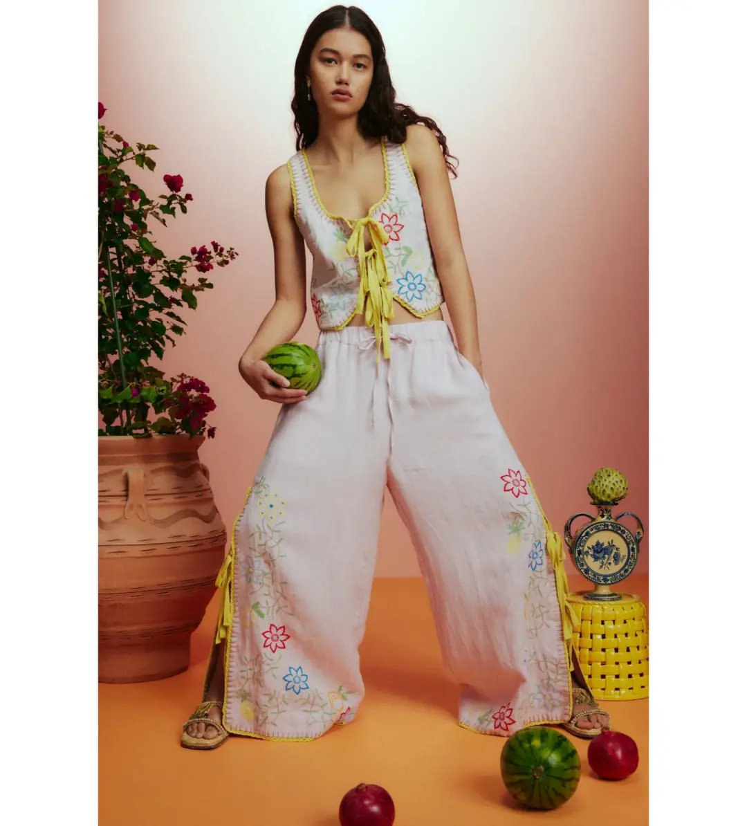 Alémais Olivia Embroidered Pant and Top Pink Size AU 14 for rent on The Volte - main image