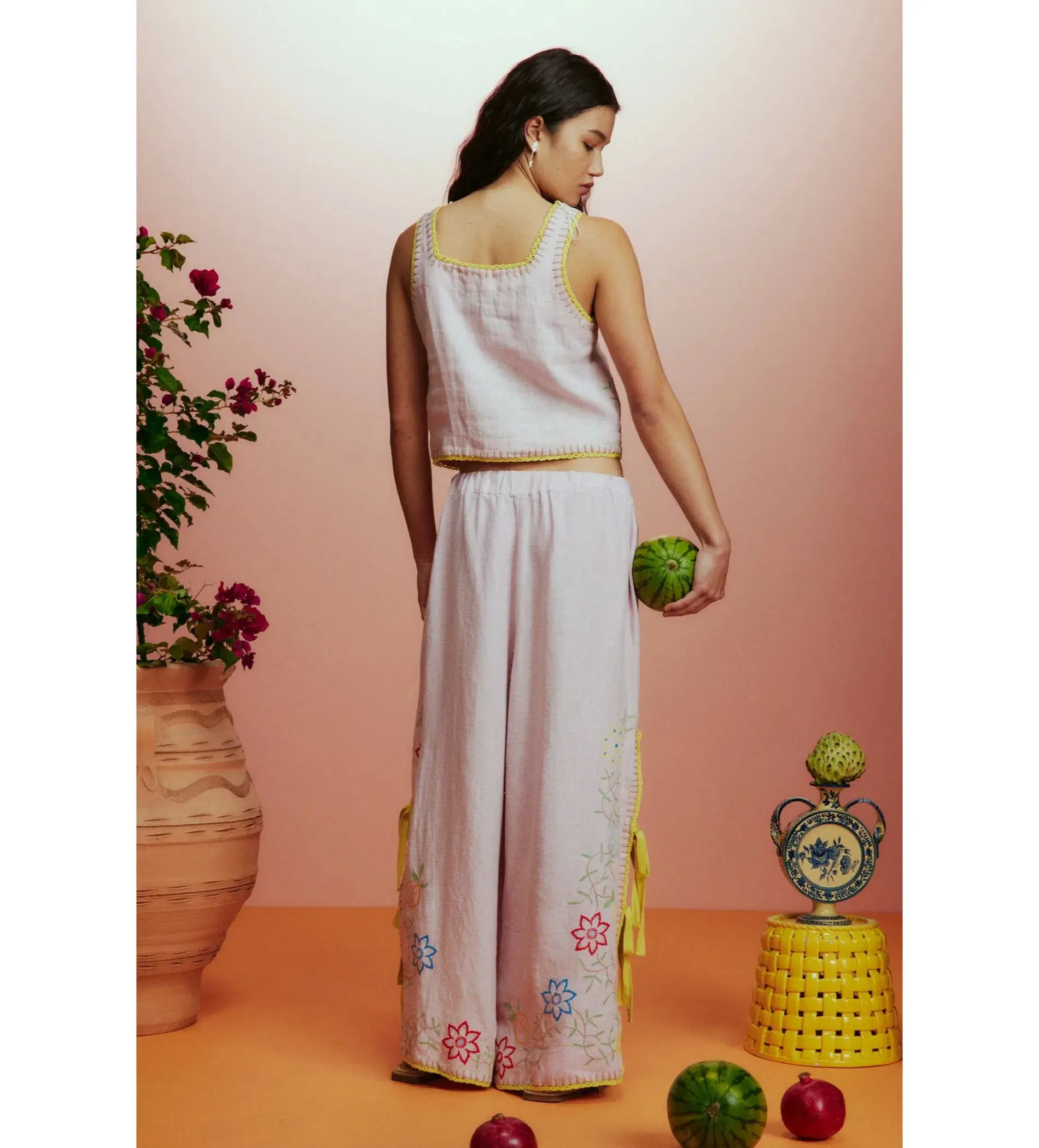 Alémais Olivia Embroidered Pant and Top Pink Size AU 16 - Image 5