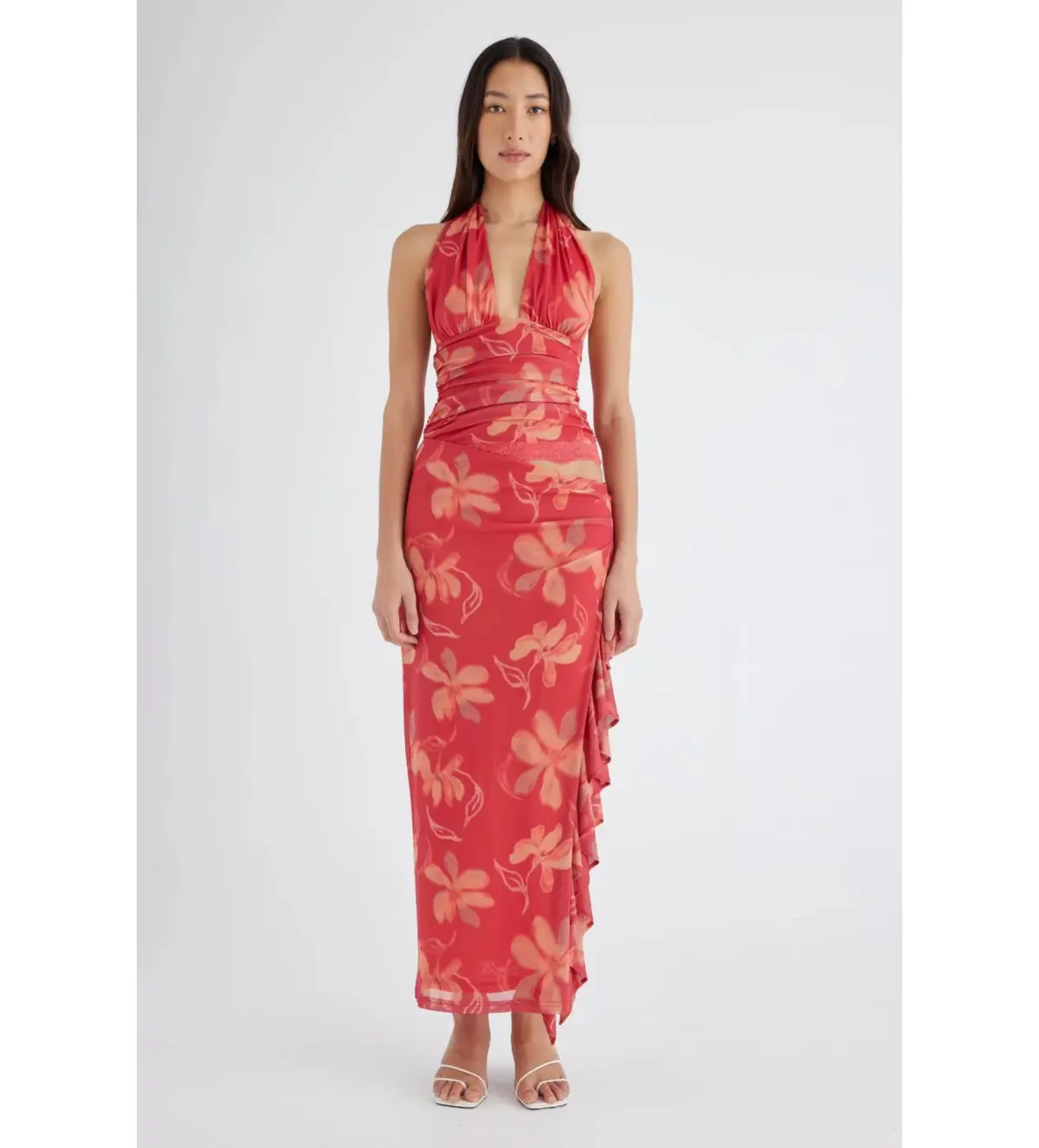 Benni Penelope Halter Maxi Dress Hibiscus Floral Size AU 8 - Image 1