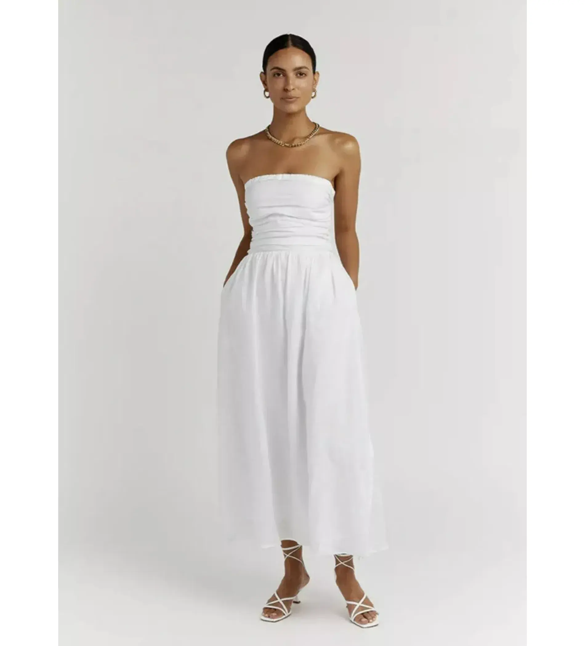 Dissh Lexi Linen Midi Dress White Size AU 10 - Image 1