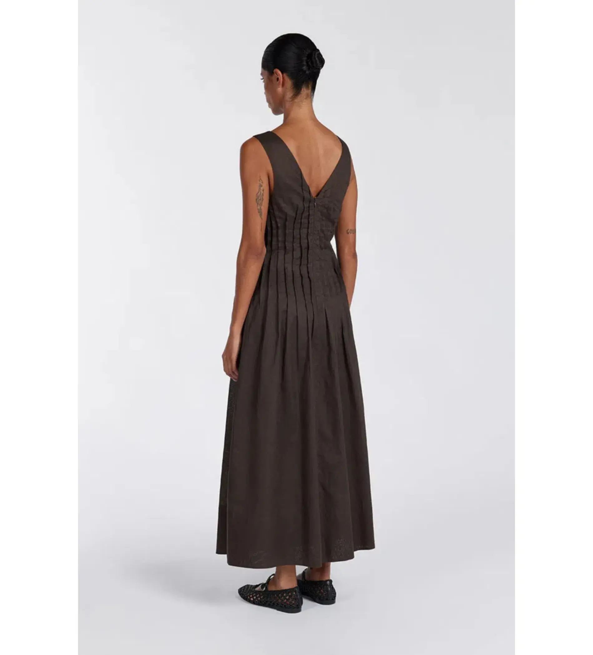Dissh Mana Bitter Choc Linen Midi Dress Bitter Chocolate Size AU 10 - Image 4