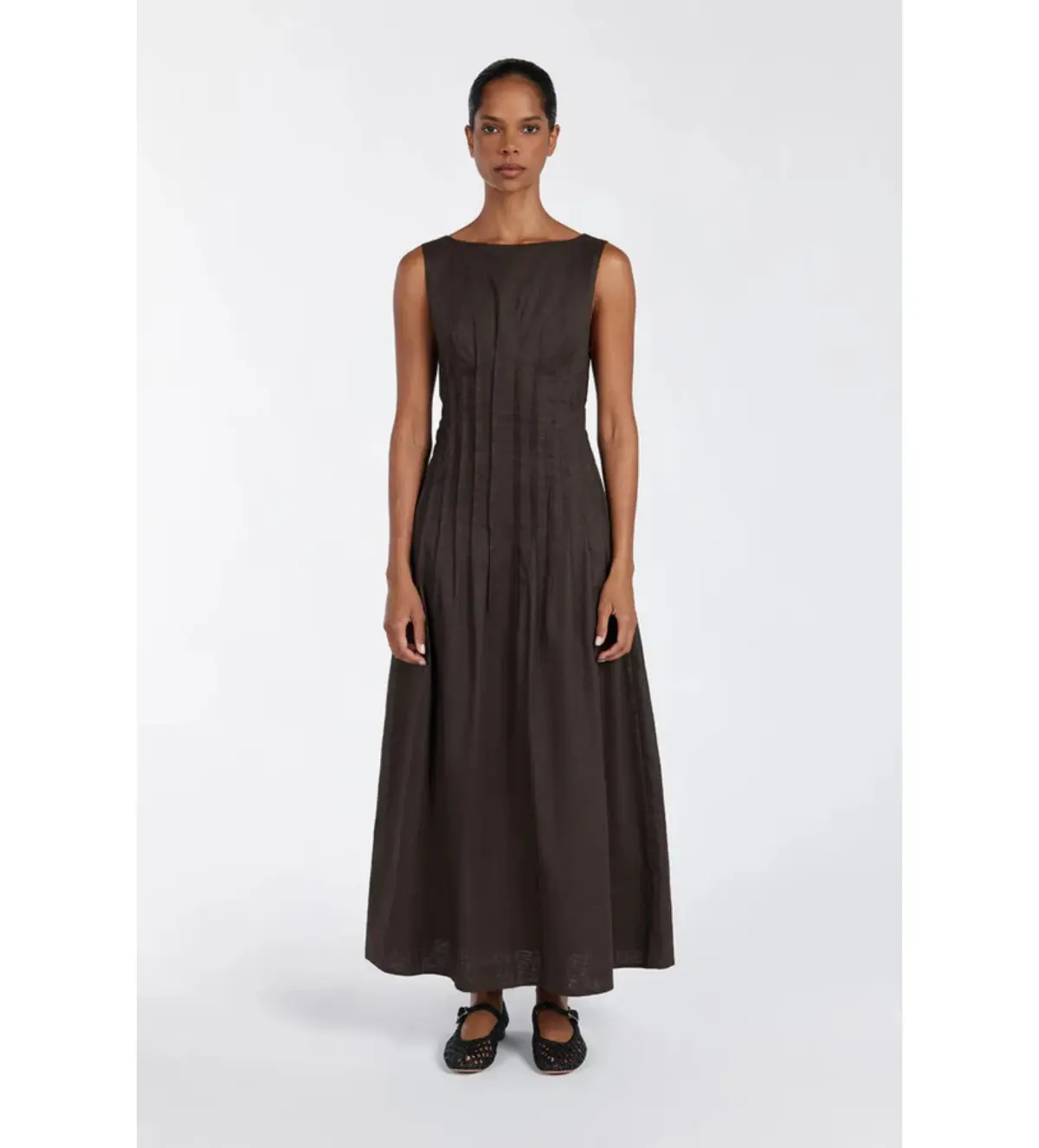 Dissh Mana Bitter Choc Linen Midi Dress Bitter Chocolate Size AU 10 - Image 1