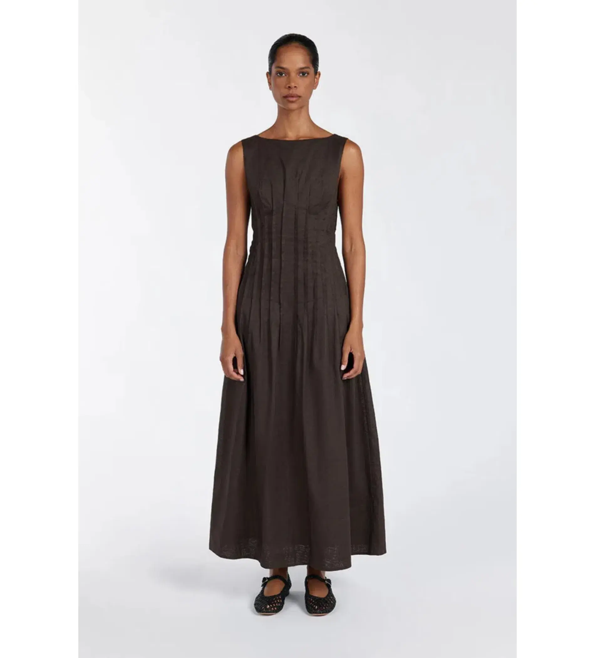 Dissh Mana Bitter Choc Linen Midi Dress Bitter Chocolate Size AU 10 - Image 1