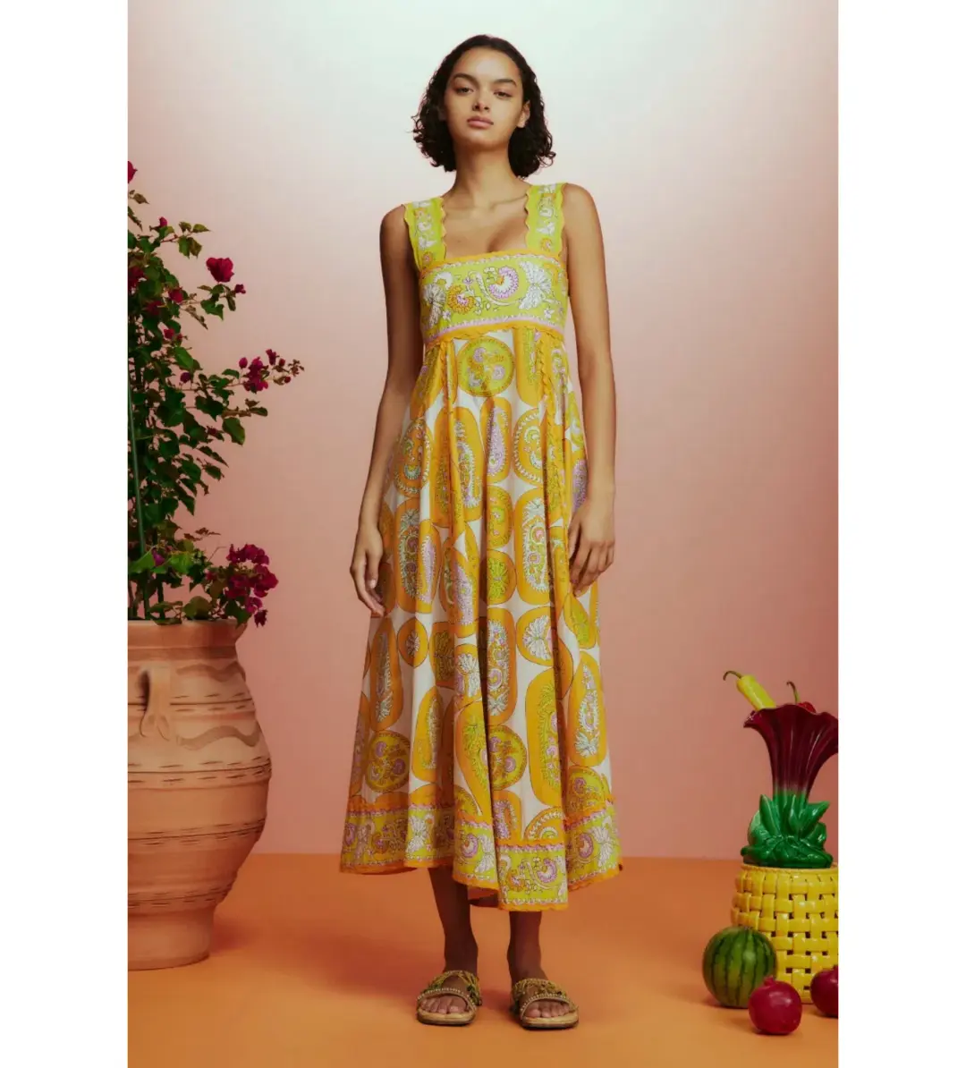 Alemais Diana Summer Dress Yellow Floral Size AU 16 for rent on The Volte - main image