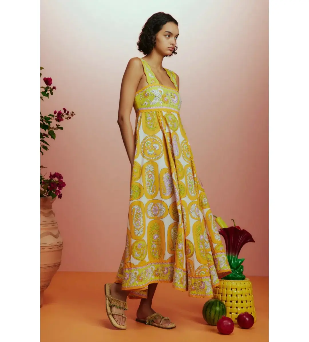 Alemais Diana Summer Dress Yellow Floral Size AU 16 for rent on The Volte - main image