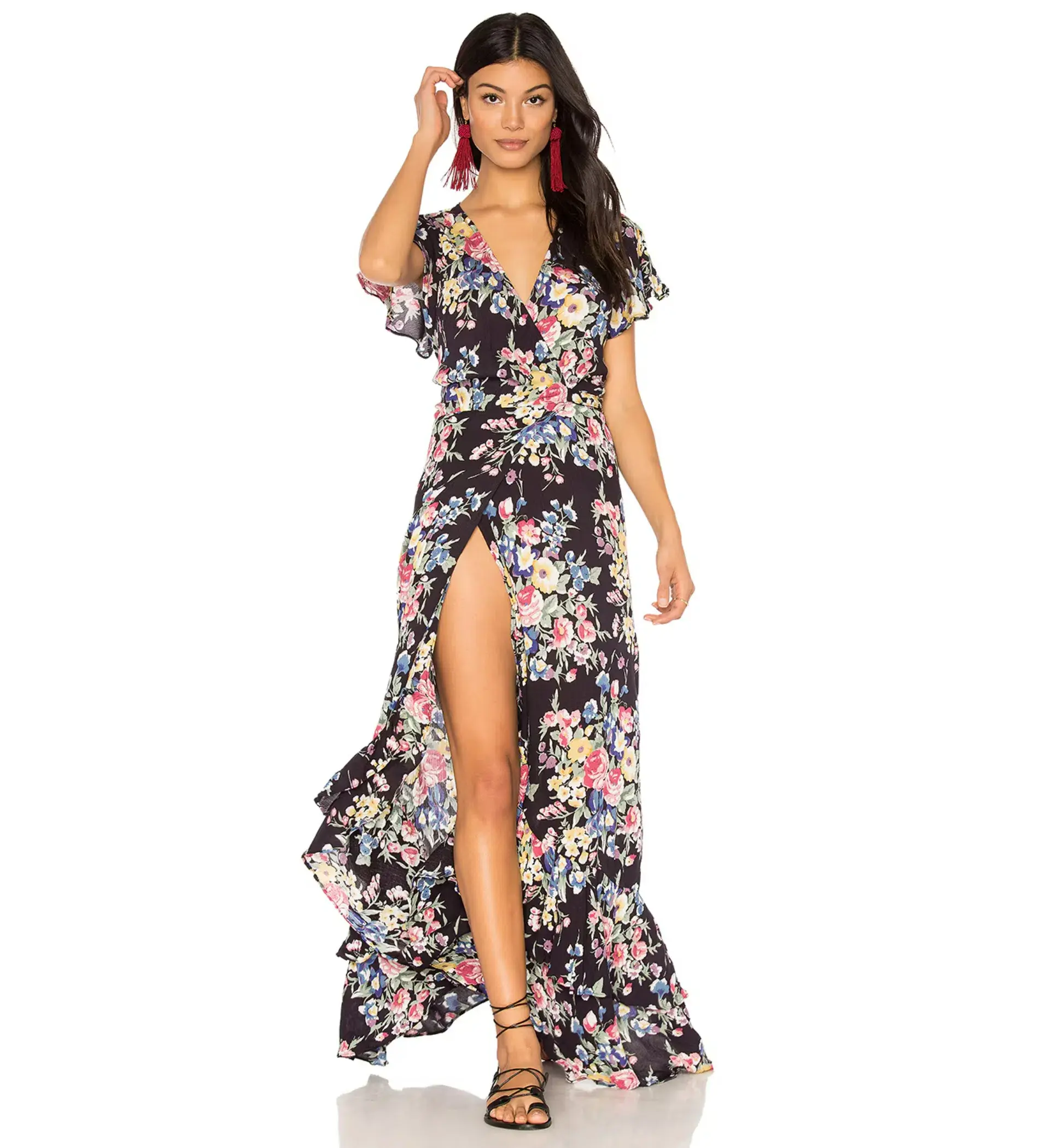 Auguste The Label Beach House Frill Wrap Dress in Bambi Bloom Black Size AU 8  - Image 1
