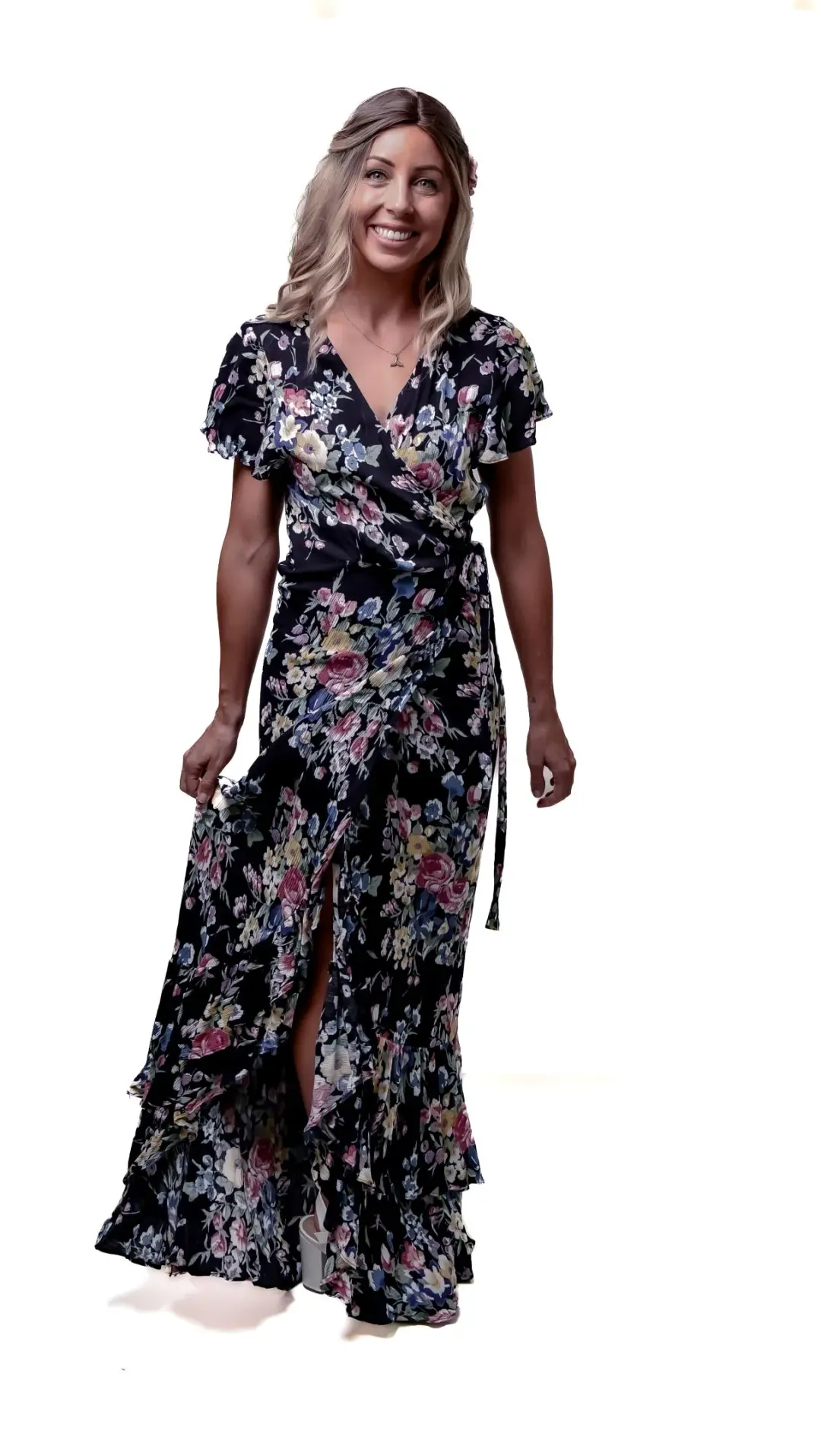Auguste The Label Beach House Frill Wrap Dress in Bambi Bloom Black Size AU 8  for rent on The Volte - main image