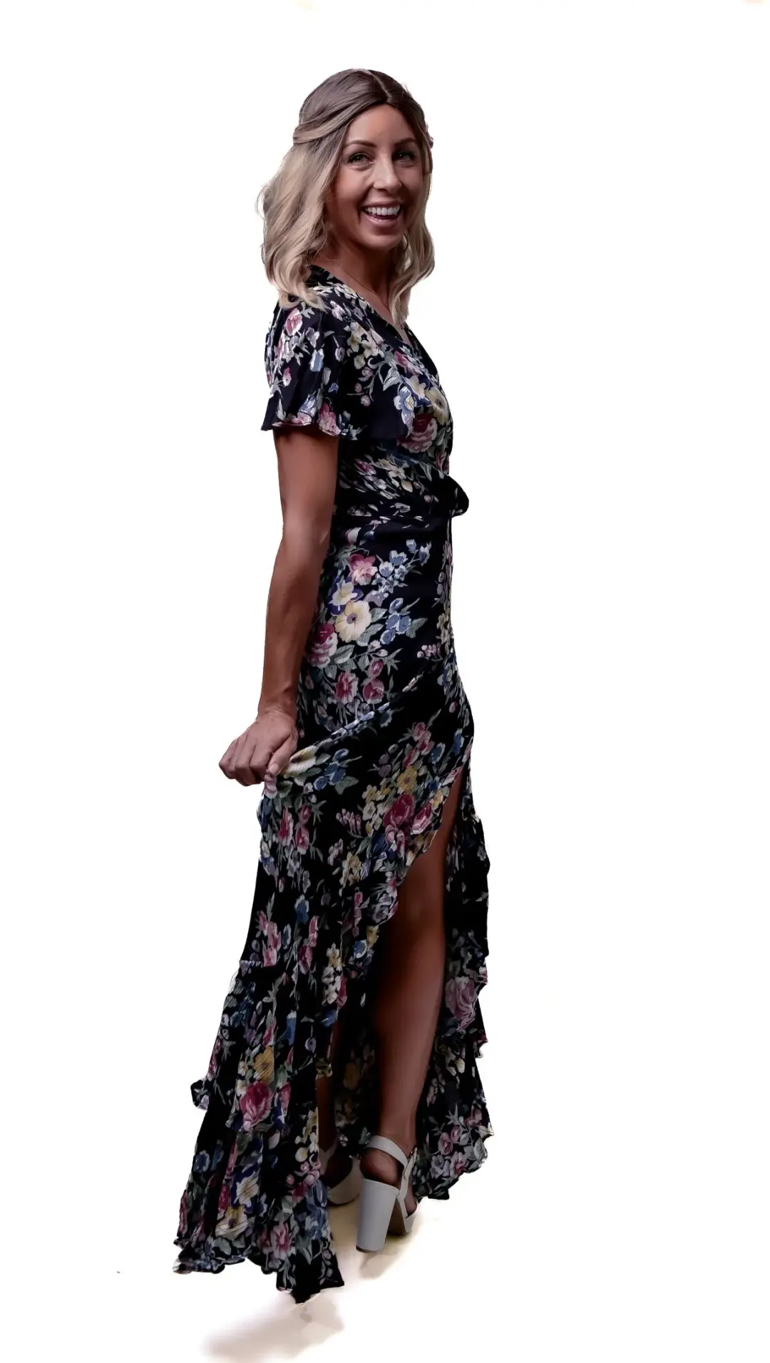 Auguste The Label Beach House Frill Wrap Dress in Bambi Bloom Black Size AU 8  for rent on The Volte - main image