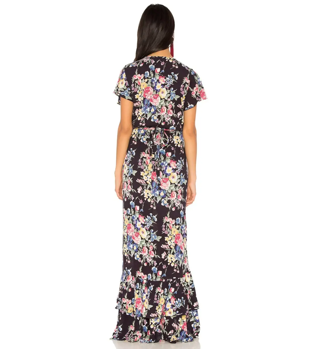 Auguste The Label Beach House Frill Wrap Dress in Bambi Bloom Black Size AU 8  for rent on The Volte - main image