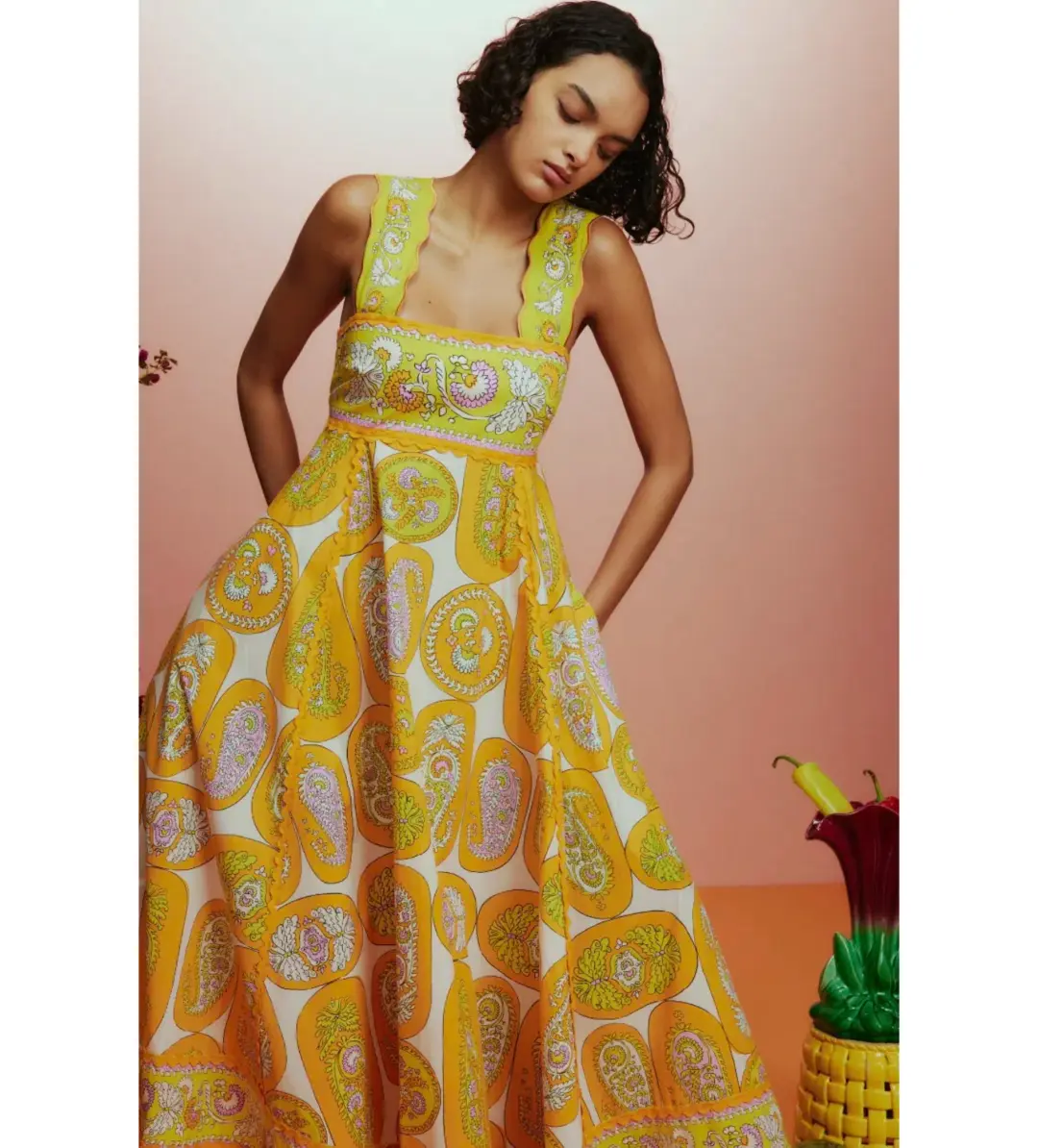 Alemais Diana Summer Dress Yellow Floral Size AU 8 for rent on The Volte - main image
