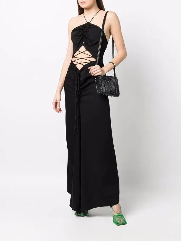 Christopher Esber Lattice Waist  Tie Dress Black Size 6 - Image 1