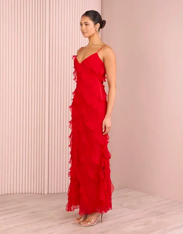 Azzurielle Penelope Ruffle Red Maxi Dress Size 8 - Image 2