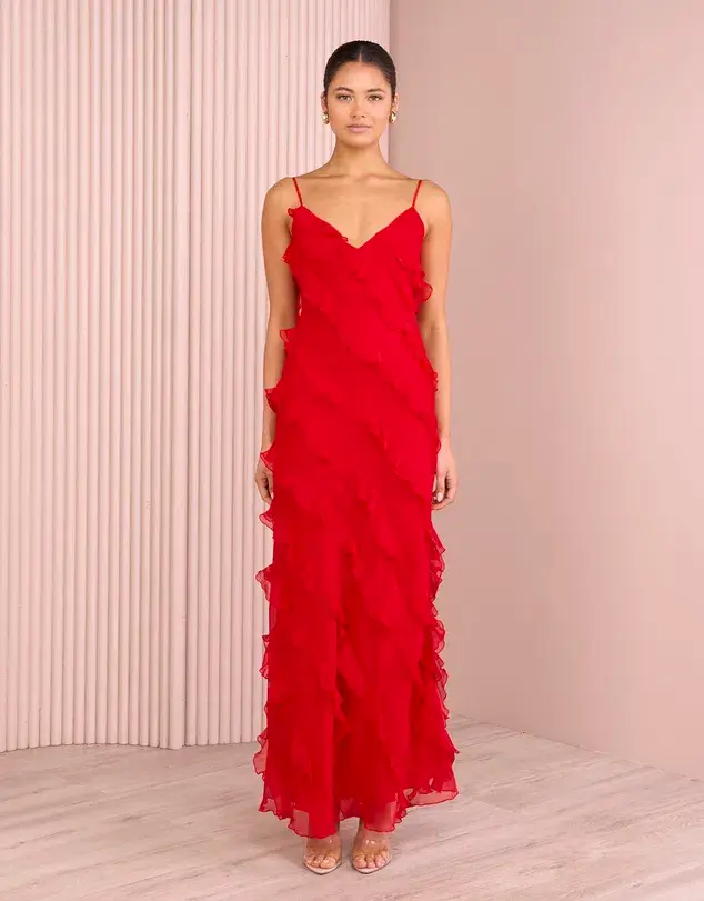 Azzurielle Penelope Ruffle Red Maxi Dress Size 8 - Image 1